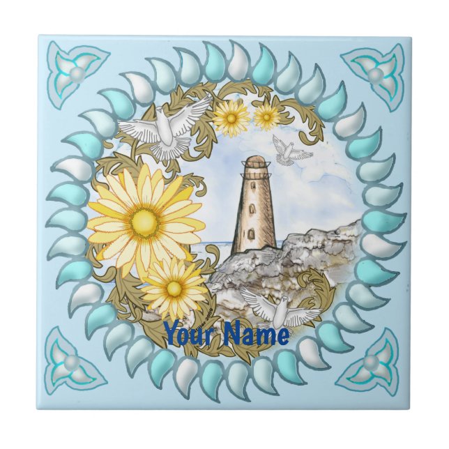 Yellow Daisy Lighthouse Tile (Front)