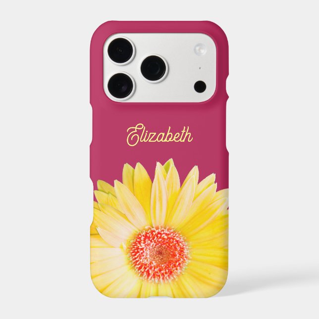 Yellow Daisy on Dark Pink Name (Back)