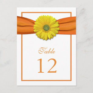 Yellow Daisy Orange Ribbon Table Number Card