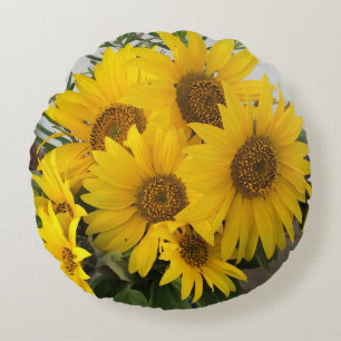 yellow daisy round pillow