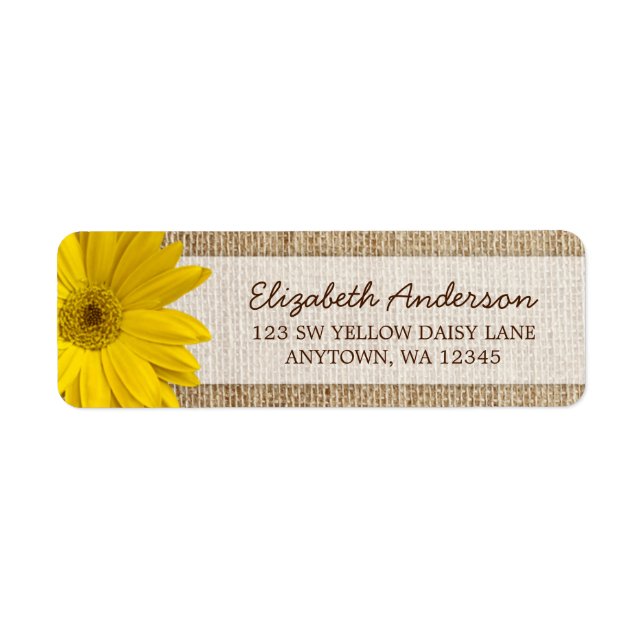 Yellow Daisy Rustic Burlap Address (Front)