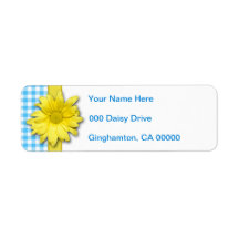 Yellow Daisy Turquoise White Gingham Custom Return Address Labels