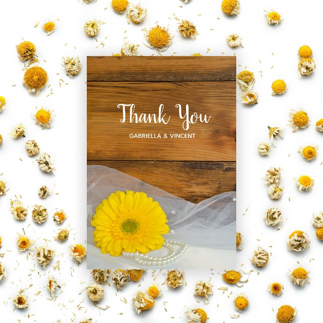 Yellow Daisy Veil Country Barn Wedding Thank You Card (Creator Uploaded)