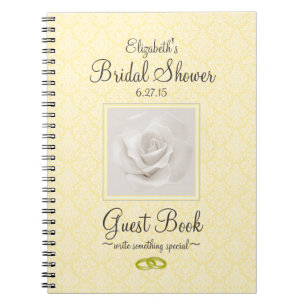 Yellow Damask and Rose Bridal Shower Guest Book -