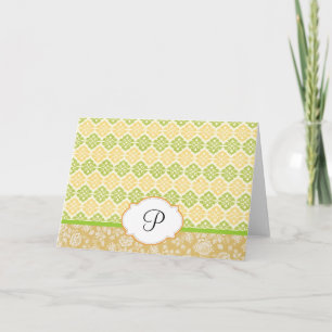 Yellow Damask Cartes pour notes monogrammes