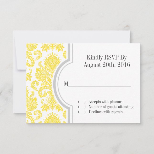 Yellow Damask Custom Wedding RSVP Invitation (Front)