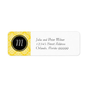 Yellow Damask & Monogram-Return Address Label