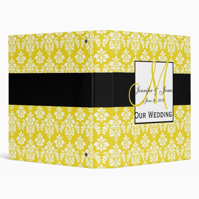 Yellow Damask Monogram Wedding Planning Binder (Background)