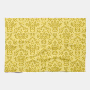 Yellow Damask Pattern Kitchen Towel