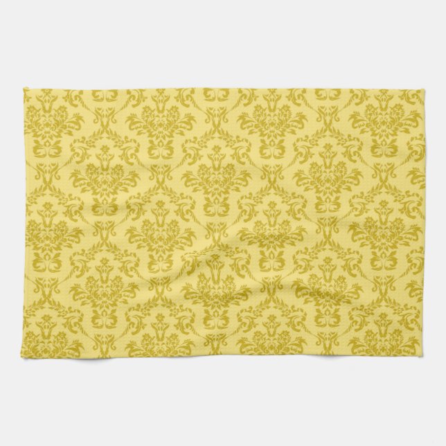 Yellow Damask Pattern Kitchen Towel (Horizontal)