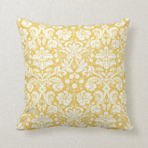 Yellow damask pattern throw pillow