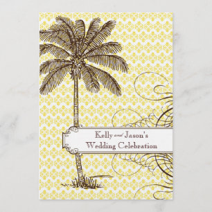 Yellow Damask Tropical Palm Wedding Invitation
