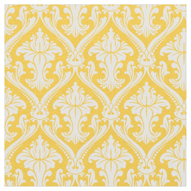 Yellow Damask Vintage Elegant Pattern Fabric (Close Up)