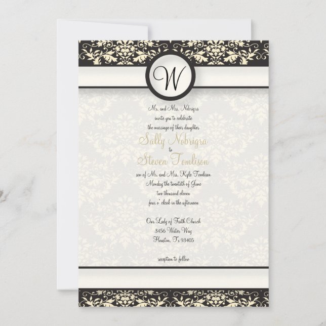Yellow Damask Wedding Invitation (Front)