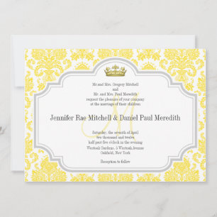 Yellow Damask Wedding Invitations Monogram M