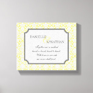 Yellow damask wedding personalized canvas art