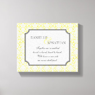Yellow damask wedding personalized canvas art