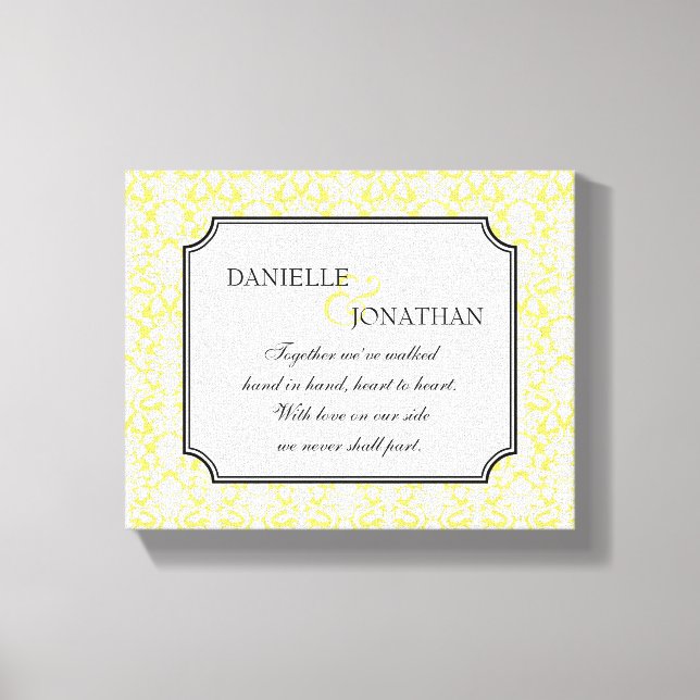 Yellow damask wedding personalized canvas art (Front)