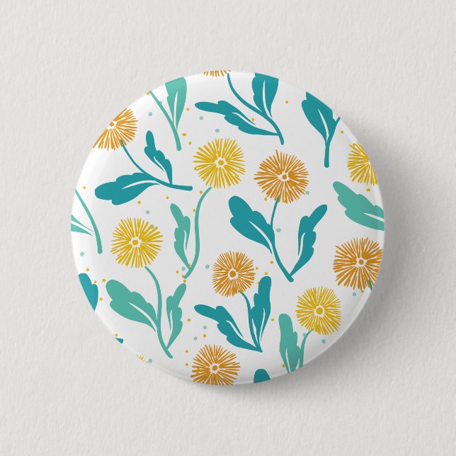 Yellow Dandelion Floral Pattern - Nature-Inspired  2 Inch Round Button (Front)