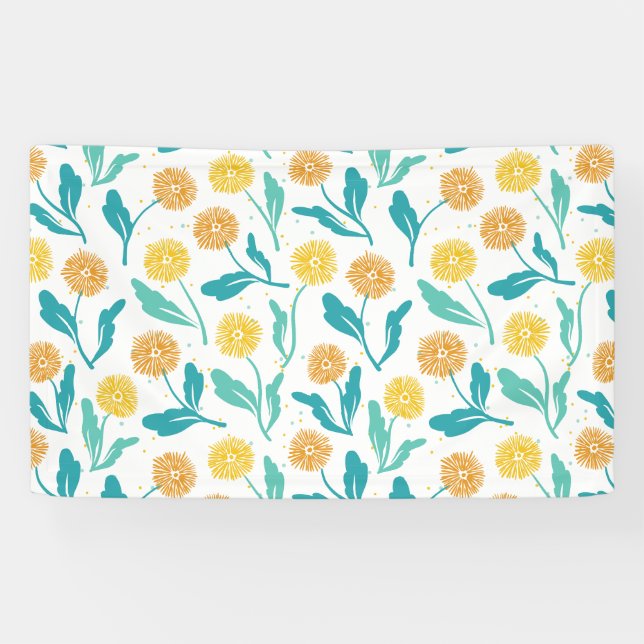Yellow Dandelion Floral Pattern - Nature-Inspired  Banner (Horizontal)