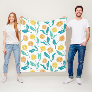 Yellow Dandelion Floral Pattern - Nature-Inspired Fleece Blanket