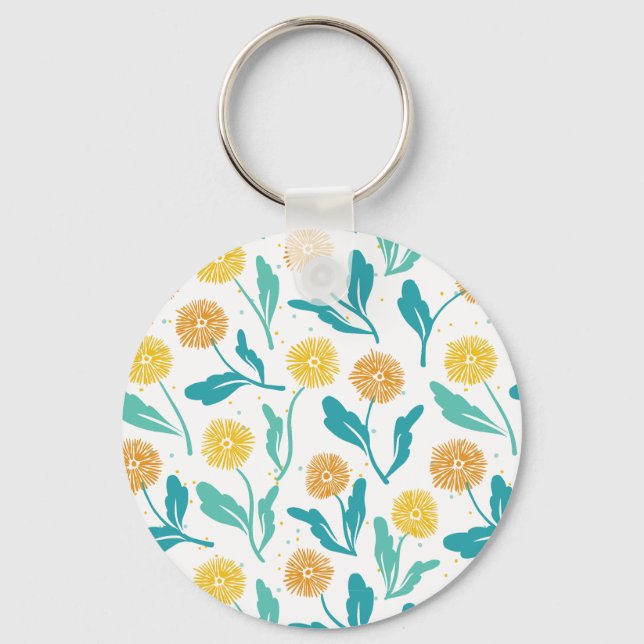 Yellow Dandelion Floral Pattern - Nature-Inspired  Keychain (Front)