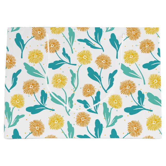 Yellow Dandelion Floral Pattern - Nature-Inspired  Large Gift Bag (Front)