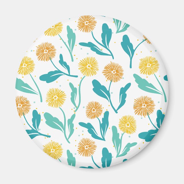 Yellow Dandelion Floral Pattern - Nature-Inspired  Magnet (Front)