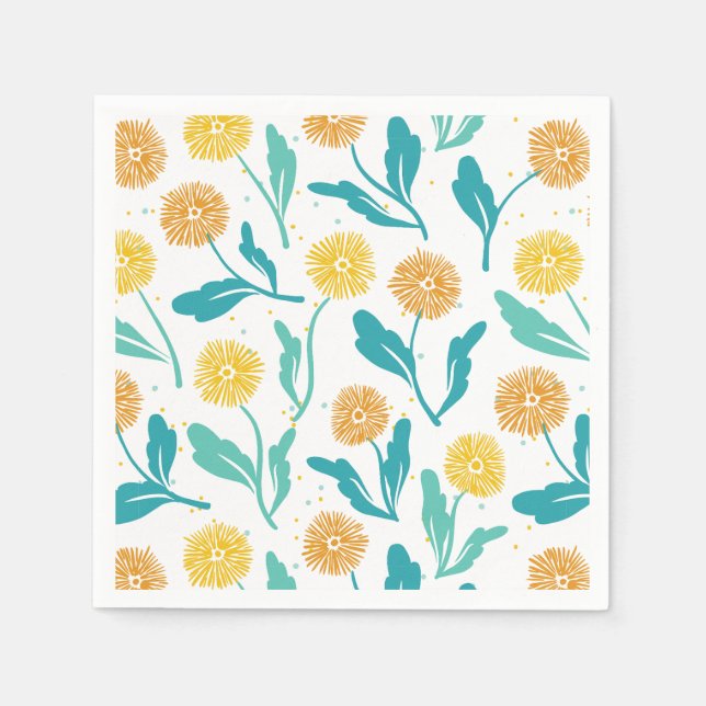 Yellow Dandelion Floral Pattern - Nature-Inspired  Napkin (Front)