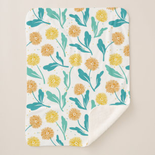 Yellow Dandelion Floral Pattern - Nature-Inspired Sherpa Blanket
