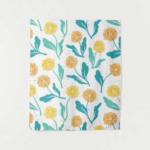 Yellow Dandelion Floral Pattern - Nature-Inspired  Tapestry