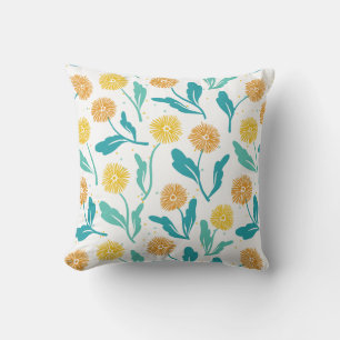 Yellow Dandelion Floral Pattern - Nature-Inspired Throw Pillow