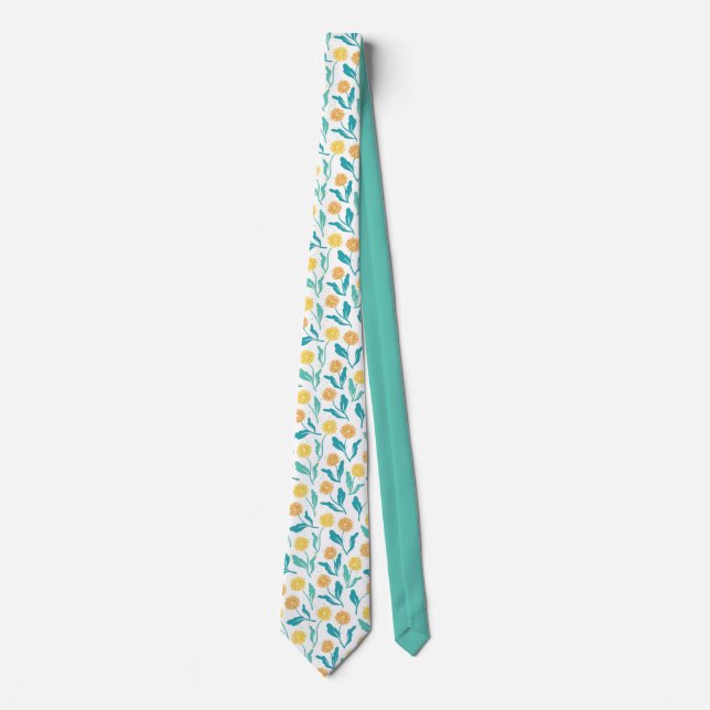 Yellow Dandelion Floral Pattern - Nature-Inspired  Tie (Front)