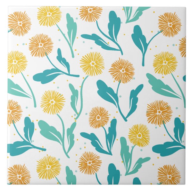 Yellow Dandelion Floral Pattern - Nature-Inspired  Tile (Front)