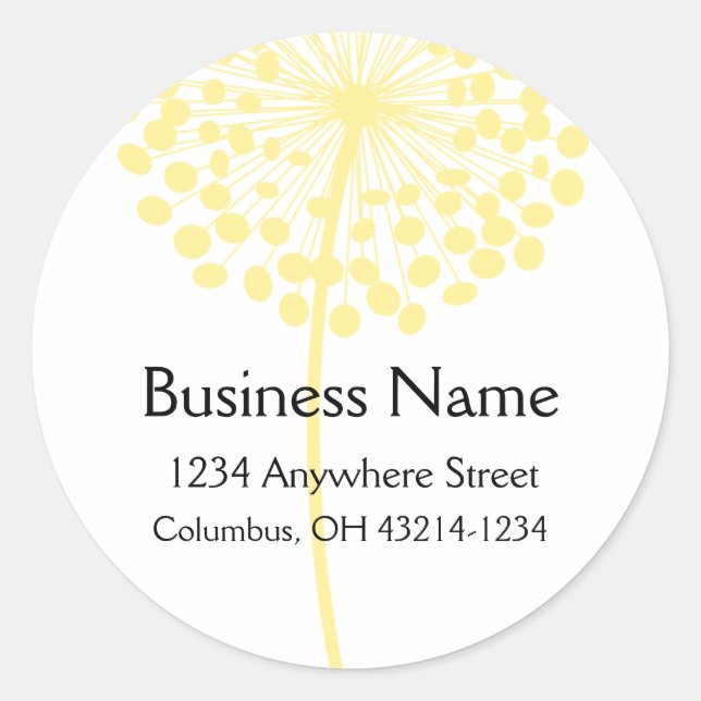Yellow Dandelion Flower Round Address Labels (Front)