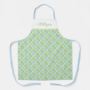 Yellow Dandelion Watercolor Floral Pattern Name Apron