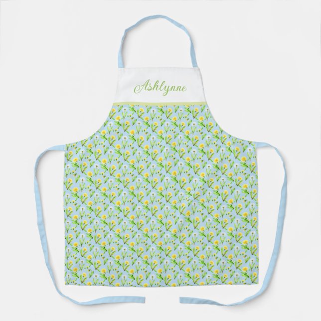 Yellow Dandelion Watercolor Floral Pattern Name  Apron (Front)