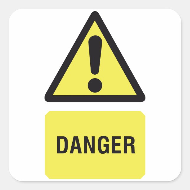 Yellow Danger Sign Square Sticker (Front)