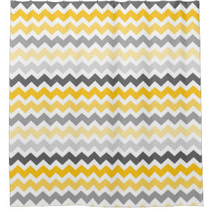 Yellow Dark Grey Chevron Stripes Shower Curtain