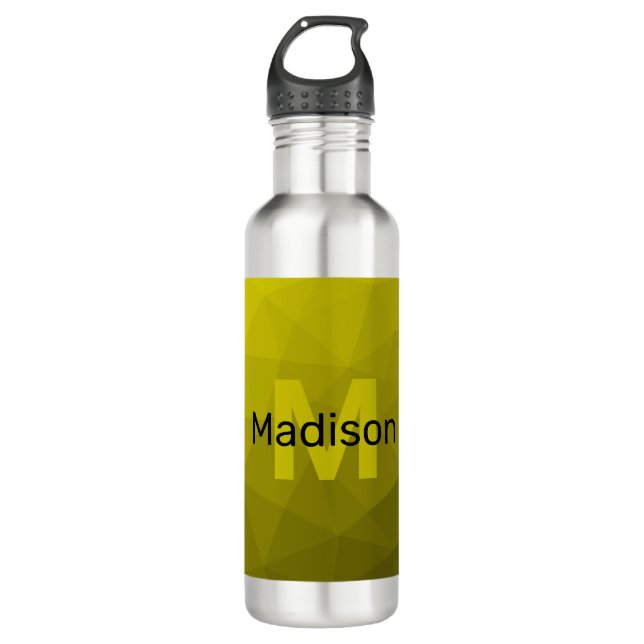 Yellow dark ombre geometric mesh pattern Monogram 710 Ml Water Bottle (Front)