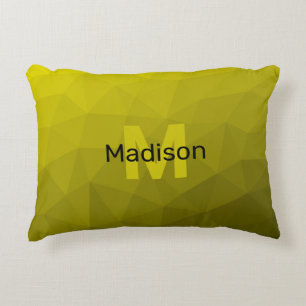 Yellow dark ombre geometric mesh pattern Monogram Accent Pillow