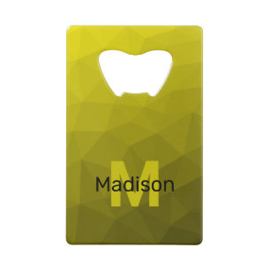 Yellow dark ombre geometric mesh pattern Monogram Credit Card Bottle Opener