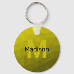 Yellow dark ombre geometric mesh pattern Monogram Keychain