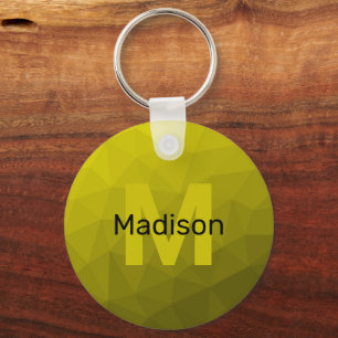 Yellow dark ombre geometric mesh pattern Monogram Keychain
