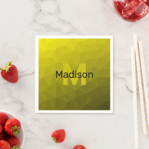 Yellow dark ombre geometric mesh pattern Monogram Napkin