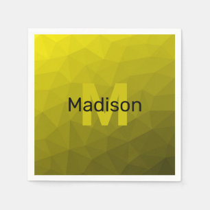 Yellow dark ombre geometric mesh pattern Monogram Napkin