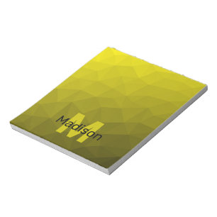 Yellow dark ombre geometric mesh pattern Monogram Notepad