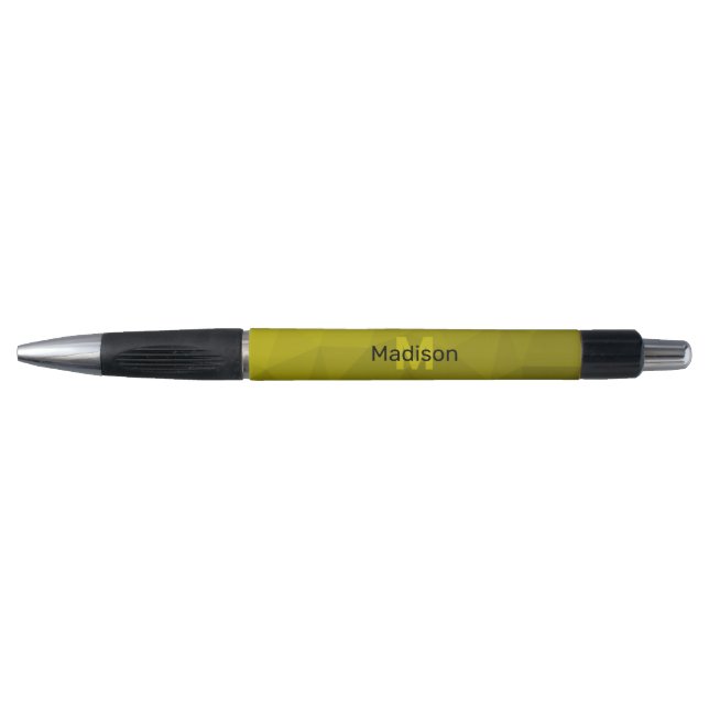 Yellow dark ombre geometric mesh pattern Monogram Pen (Front)
