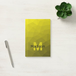 Yellow dark ombre geometric mesh pattern Monogram Post-it Notes