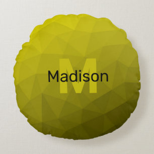 Yellow dark ombre geometric mesh pattern Monogram Round Pillow